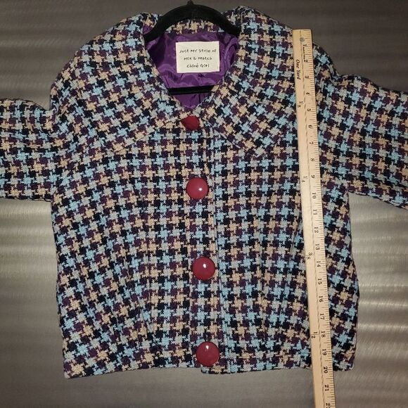 Chloe Houndstooth Plaid Tweed Purple Blue Girls Teen Jacket Coat Large or XL - Picture 11 of 12